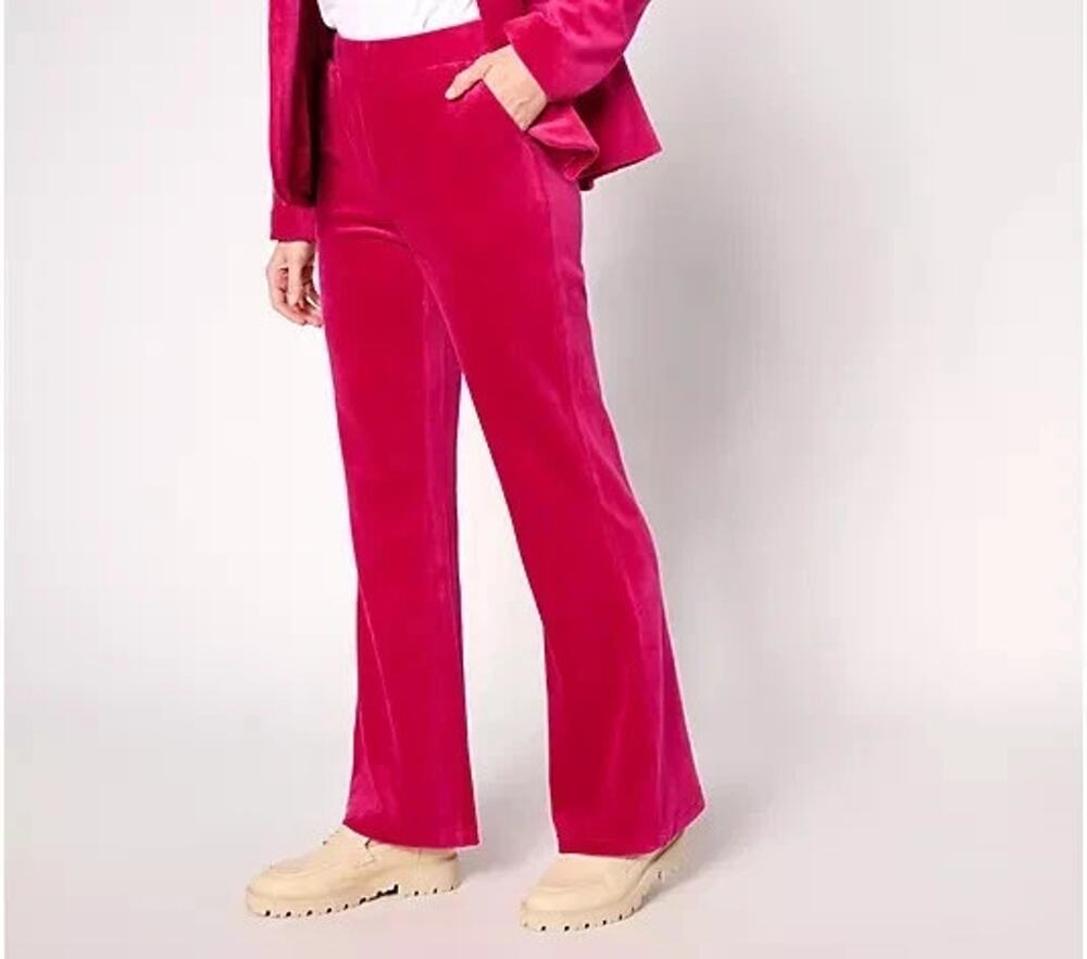 Studio Park Pants Womens 18W Pink Velvet Pull On Pockets Hippie Flare High Rise